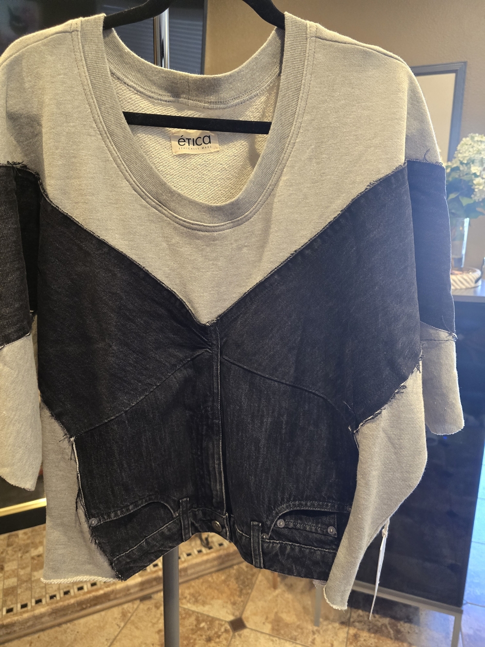 Etica Upcycled French Terry Denim Pullover, NWT, 27 (M)